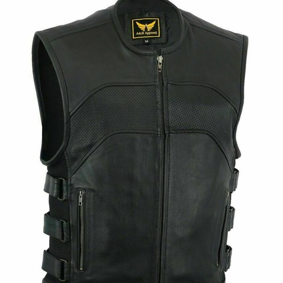 LuxHide Men Motorcycle Biker Cowhide Leather Vest Anarchy Club Concealed Carry